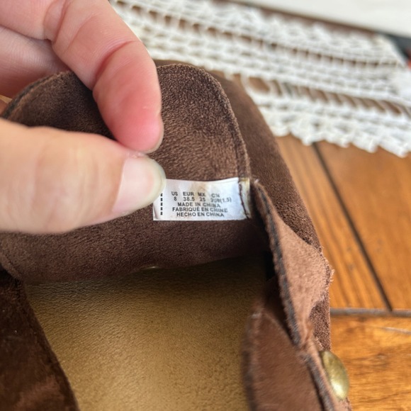 American Eagle Brown Suede Platform Clogs Mens 8 Womens 10 Buckle Mules Boho - Picture 6 of 8